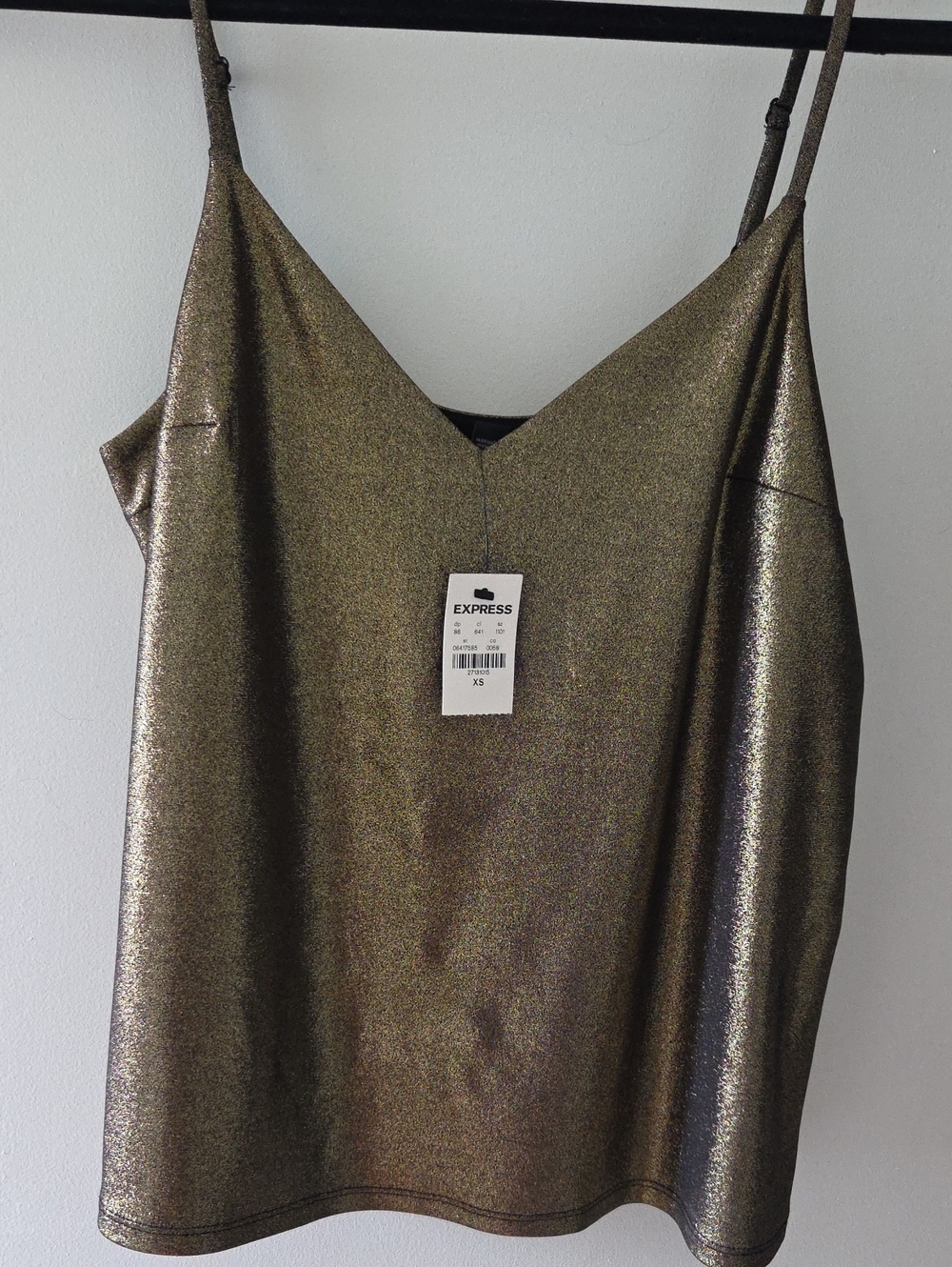 Express Metallic V-Neck Spaghetti Strap Cami - Bronze